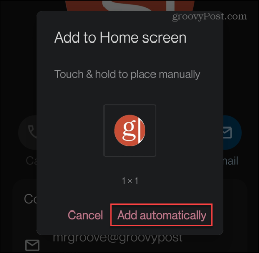 automātiski pievienojiet kontaktpersonu Android sākuma ekrānam