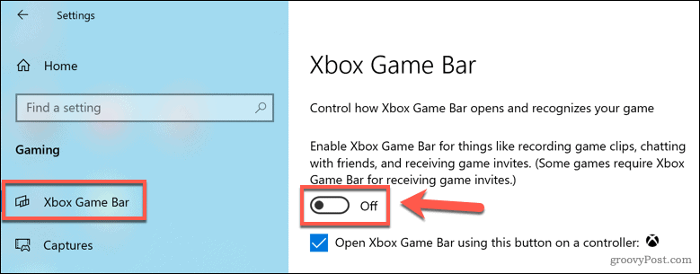 Xbox spēļu joslas atspējošana operētājsistēmā Windows 10
