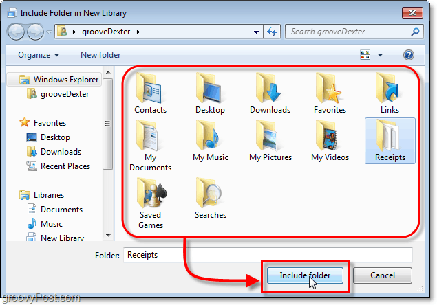 atlasiet mapi, kas jāiekļauj Windows 7 bibliotēkās