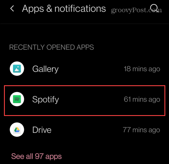 nesen instalētās lietotnes Spotify