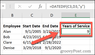 Excel datēts ar nostrādātiem gadiem