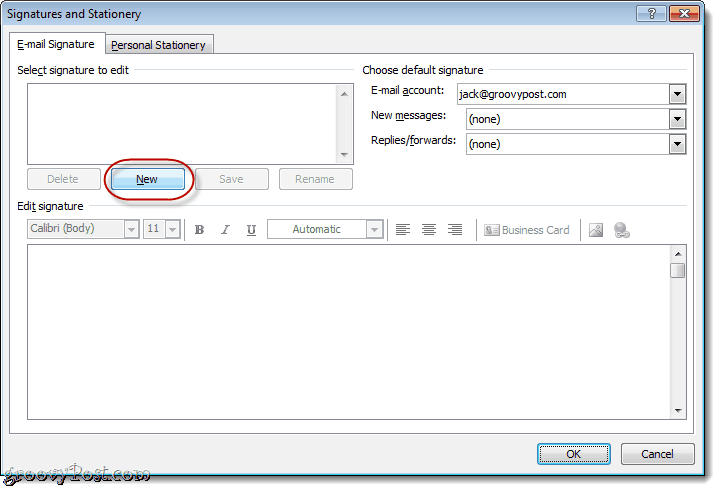 Pievienojiet vizītkarti programmā Outlook 2010 e-pasta paraksts