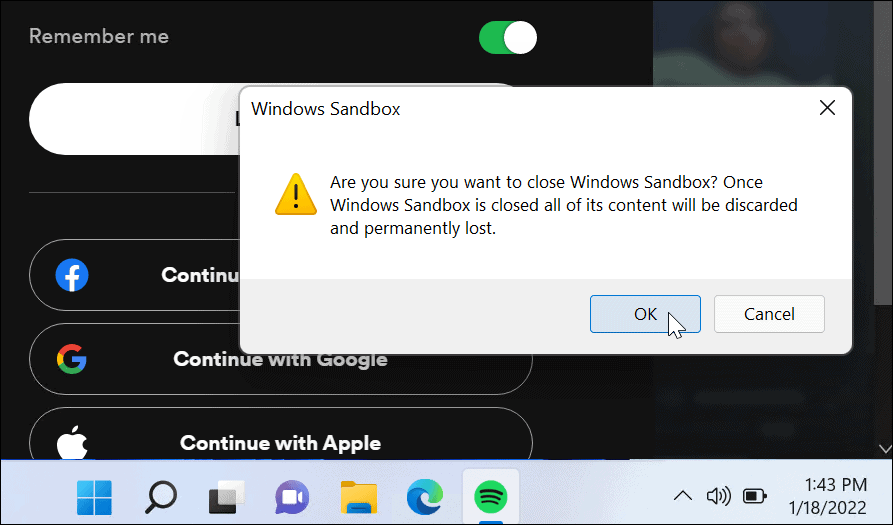 Pārbaudiet Windows Sandbox izslēgšanu