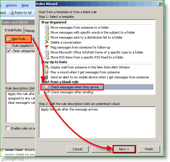 Outlook 2007 - izveidojiet Outlook kārtulu, tiklīdz pienāk e-pasts