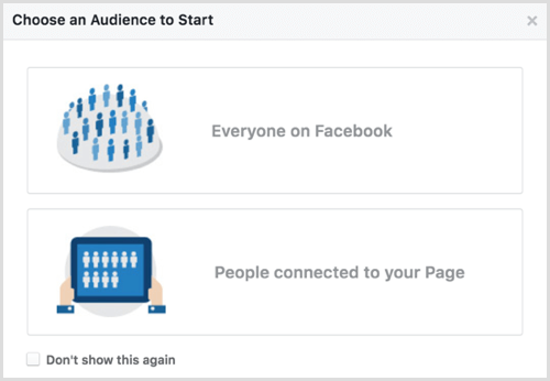 Facebook auditorijas ieskats izvēlas auditoriju, lai sāktu