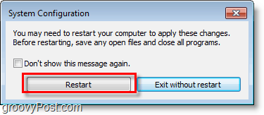 restartējiet Windows 7, lai saglabātu msconfig izmaiņas