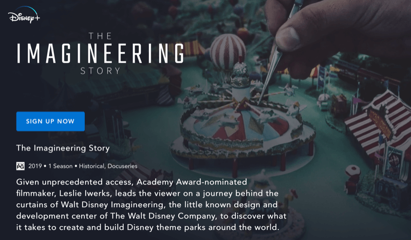 Disney + tīmekļa vietne The Imagineering Story