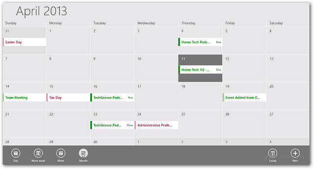 Kalendāra lietotne Windows RT