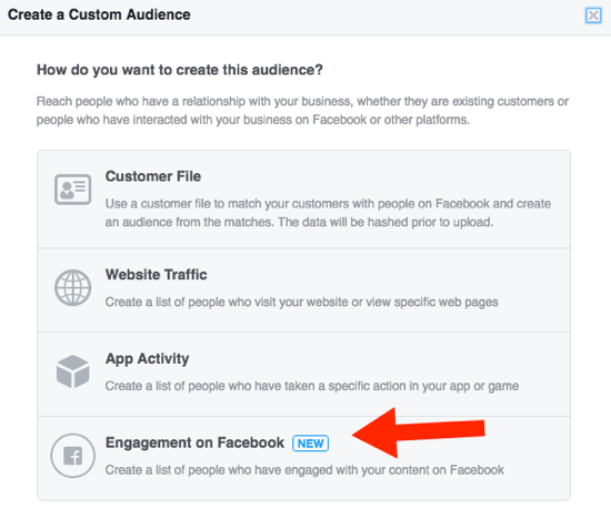 Iestatiet pielāgotu Facebook auditoriju, pamatojoties uz iesaistīšanos.