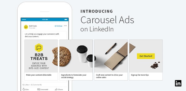LinkedIn izlaida jaunas sponsorēta satura karuseļa reklāmas, kurās var iekļaut līdz pat 10 pielāgotām, pārvelkamām kartēm.