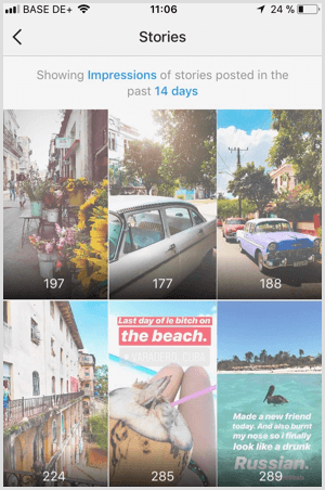 Skatiet Instagram stāstu seansu datus pakalpojumā Instagram Analytics.