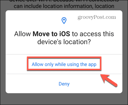 pāriet uz iOS lietotni atļaut ierīces atrašanās vietu