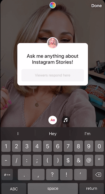 pievienojiet jautājumu uzlīmi Instagram stāstam