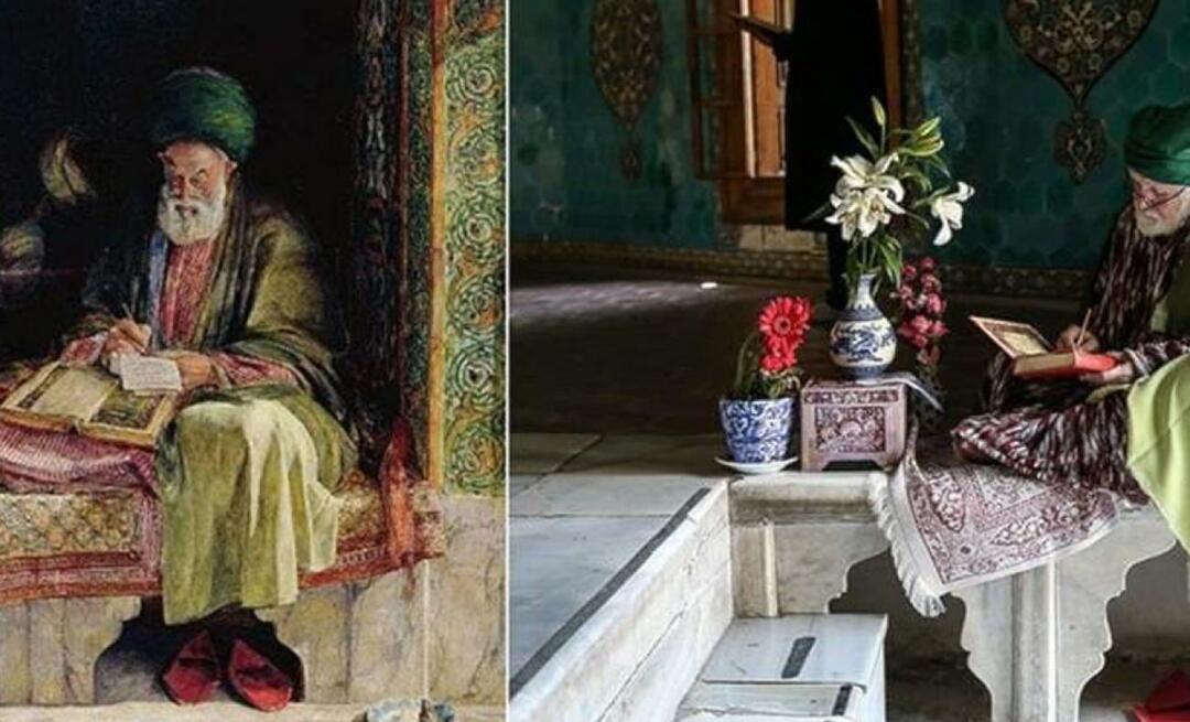 Neslihan Sağır Çetin fotografēja gleznu, ko britu gleznotājs zīmējis pirms 153 gadiem Ješil Tīrbē.