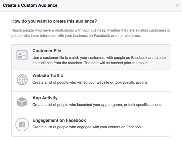 Atlasiet Klienta fails, lai izveidotu Facebook pielāgotu jaunumu abonentu auditoriju.