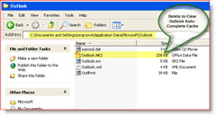 Notīrīt Outlook Auto pilnīgu kešatmiņu - Windows XP