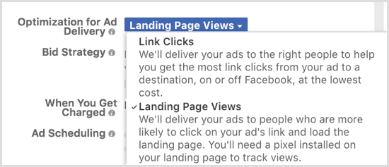 Optimizējiet savu Facebook reklāmu piegādi galvenās lapas skatījumiem.