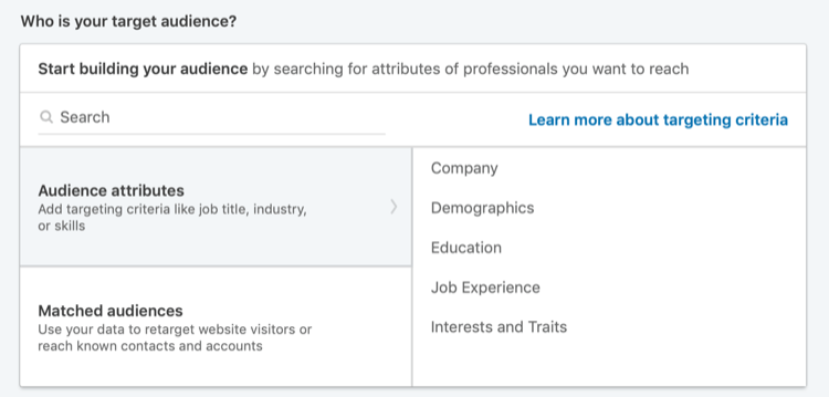 Kas ir jūsu mērķauditorija sadaļā LinkedIn Campaign Manager