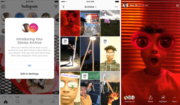 Instagram jaunais Stāstu arhīvs automātiski saglabā stāstus, kuru derīguma termiņš ir beidzies, privātā profila daļā.