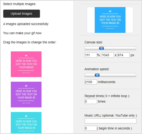 GIFMaker.me augšupielādē attēlus, lai izveidotu GIF