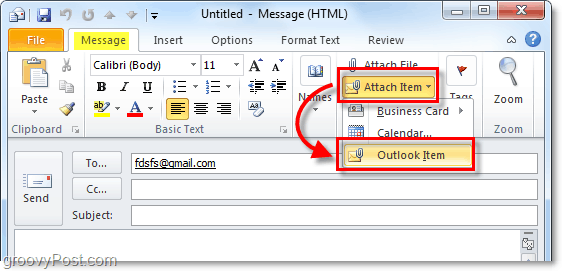 pievienojiet e-pastam Outlook vienumu