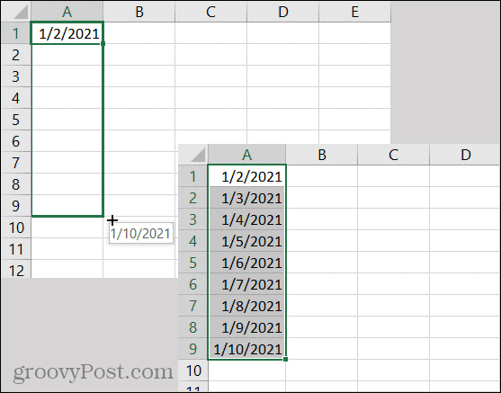 Excel automātiskās aizpildīšanas datumi