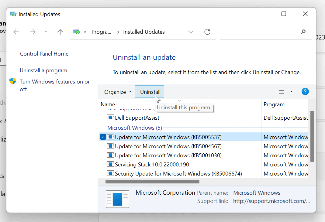 atinstalējiet kumulatīvo atjauninājumu Windows 11