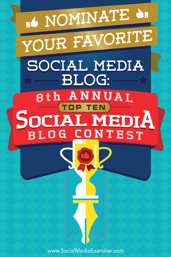 Nominējiet savu iecienītāko sociālo mediju emuāru: 8. ikgadējais sociālo mediju emuāru konkurss Top 10: sociālo mediju eksaminētājs
