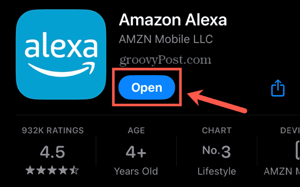 alexa lietotnes atvēršanas poga