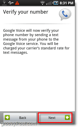 Google Voice operētājsistēmas Android mobilajā telefonā konfigurēšanas verifikācijas numurs