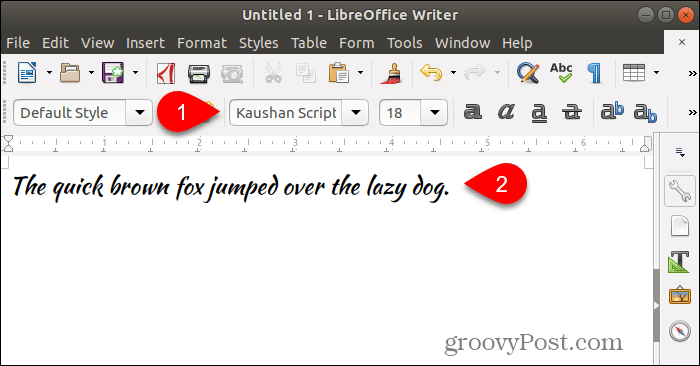 Izmantojot jaunu fontu pakalpojumā LibreOffice Writer