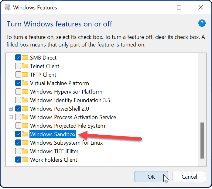 iespējot Windows smilškastes Windows 11