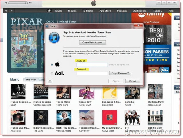 iTunes - apstipriniet e-pastu un pieteikšanās