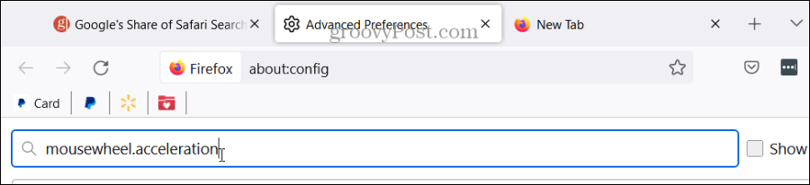 mousewheel.acceleration iestatījumi pārlūkprogrammā Firefox