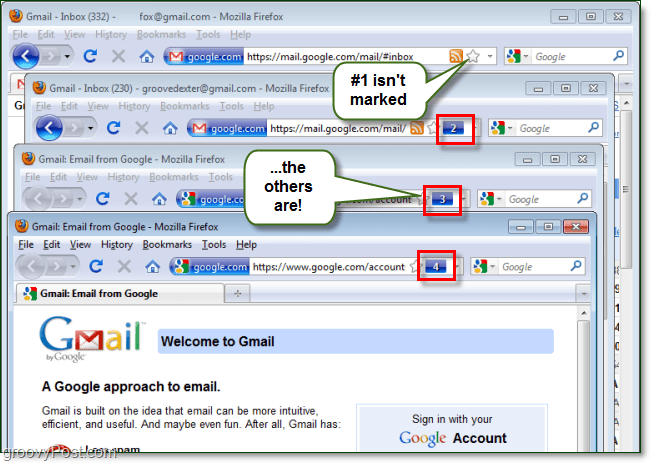 Piesakieties vairākos Gmail kontos vai vietnēs, izmantojot Firefox