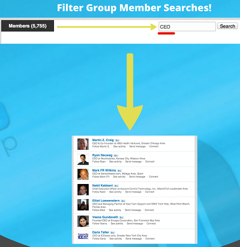filtrēta grupas dalībnieka meklēšana