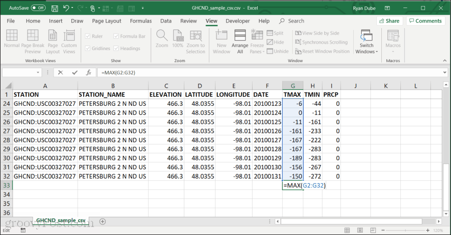 MAX funkcijas izmantošana programmā Excel