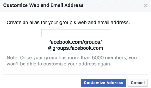 Iegūstiet pielāgotu URL un e-pasta adresi savai Facebook grupai.
