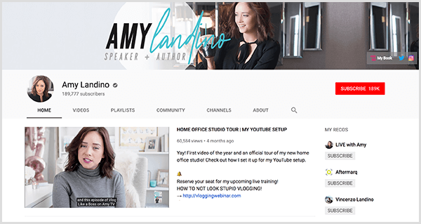 AmyTV ir Amy Landino pārzīmētais YouTube kanāls. Kanāla lapā ir redzamas Eimijas fotogrāfijas un video, kuru viņa izmantoja, lai palaistu savu zīmolu.