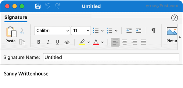 Izveidojiet jaunu parakstu programmā Outlook operētājsistēmā Mac
