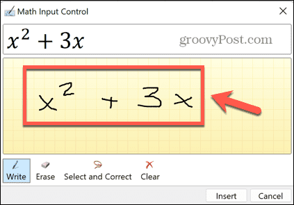 Excel rakstītais vienādojums