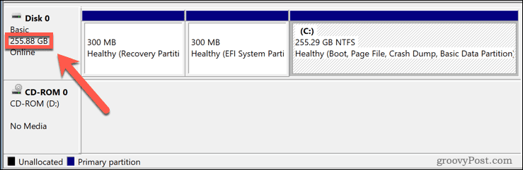 Windows cietā diska izmērs