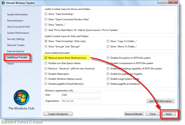Kā noņemt Windows 7 saīsnes ikonas Arrow Overlay