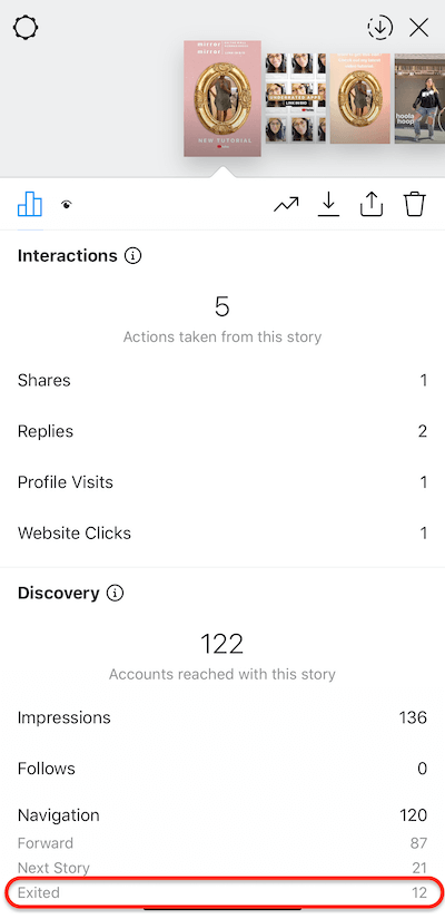 instagram stāstu dati, kas parāda skatītājus, kuri rediģēja stāstu plūsmu no jūsu stāsta
