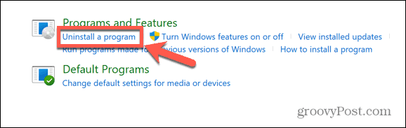 Windows vadības paneļa atinstalēšanas programma