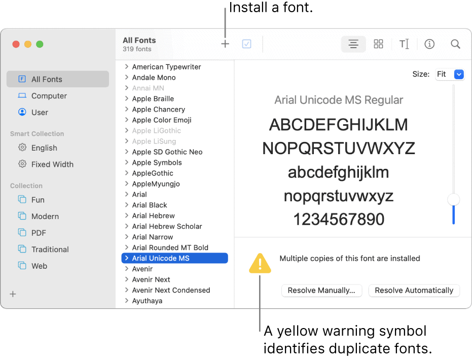 Brīdinājums par Mac dzelteno fontu