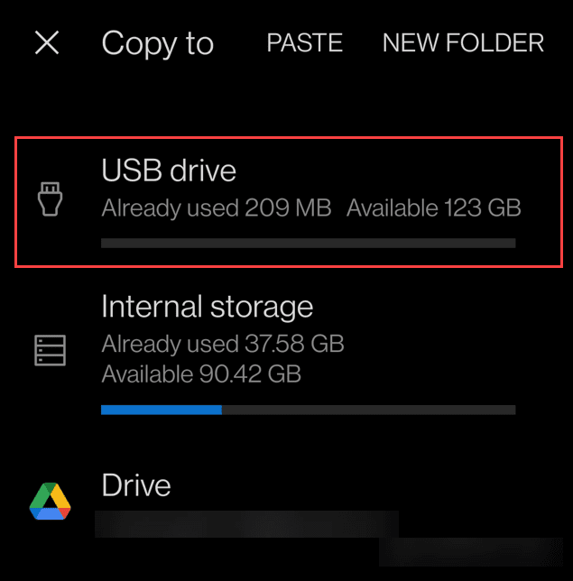 Pārsūtiet fotoattēlus no Android uz USB disku