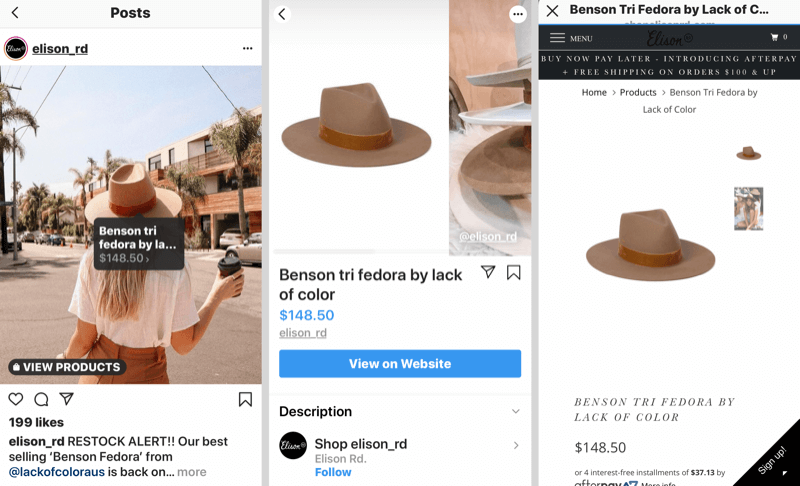 Kā pārdot vairāk produktu vietnē Instagram, Instagram produktu tagu piemērs.