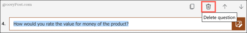 Jautājuma dzēšana programmā Microsoft Forms