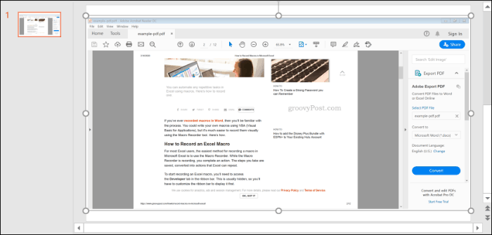 PowerPoint ievietota PDF faila ekrānuzņēmums